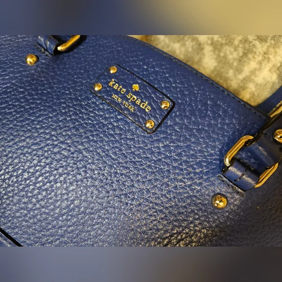 Kate Spade Glove Court Lainey 14 Karat Plated Blue Leather Double Zip Purse Bag - Picture 6 of 16